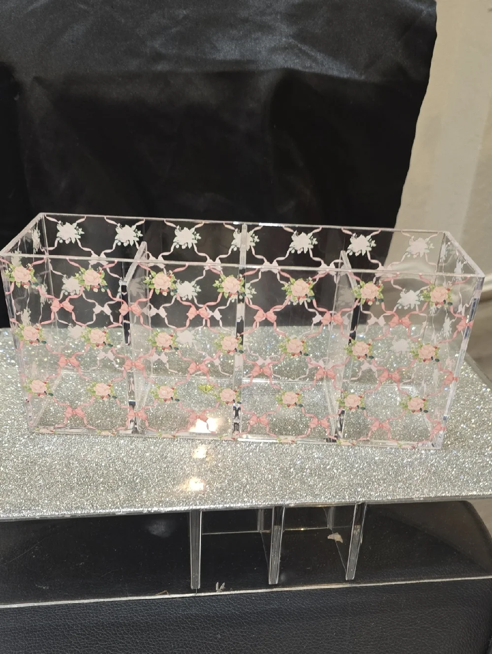 At Home Clear Floral Bows 4-Slot Acrylic Organizer